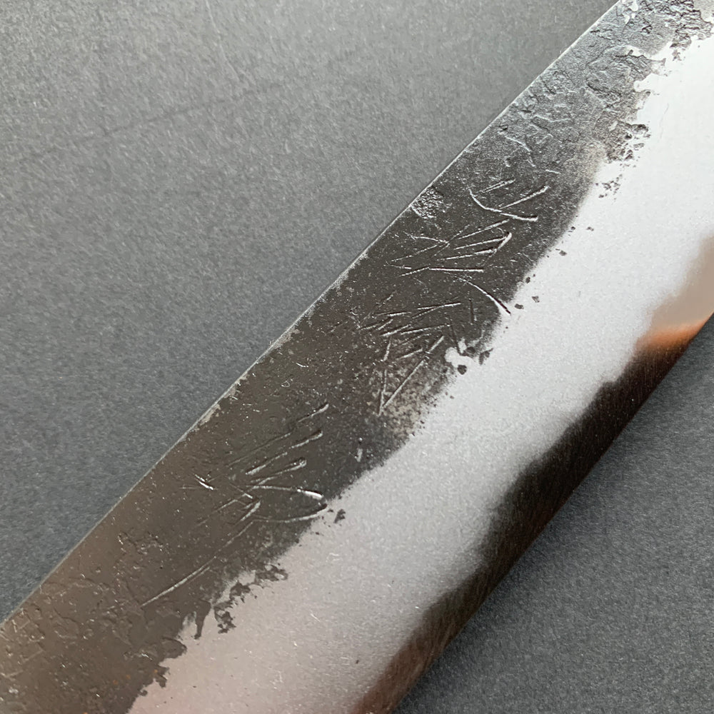 Petty knife, Shirogami 2 with iron cladding, Nashiji Kurouchi finish - Naoki Mazaki