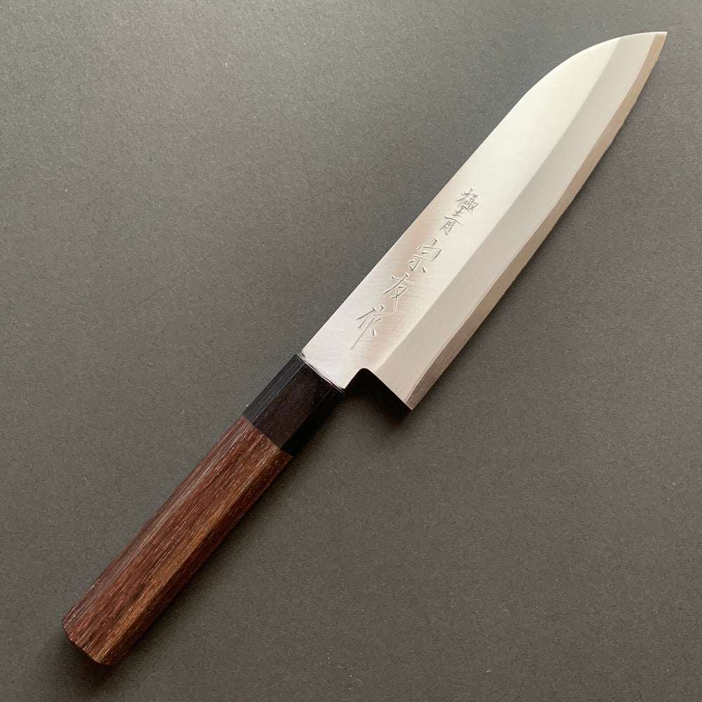 Santoku knife, Aogami Super carbon steel core with stainless steel cladding, Polished finish - Miki Hamono