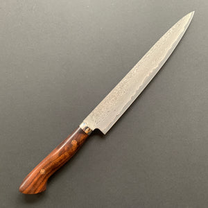 Sujihiki knife, SG2 powder steel, Damascus finish, Western style Desert Ironwood handle - Shigeki Tanaka