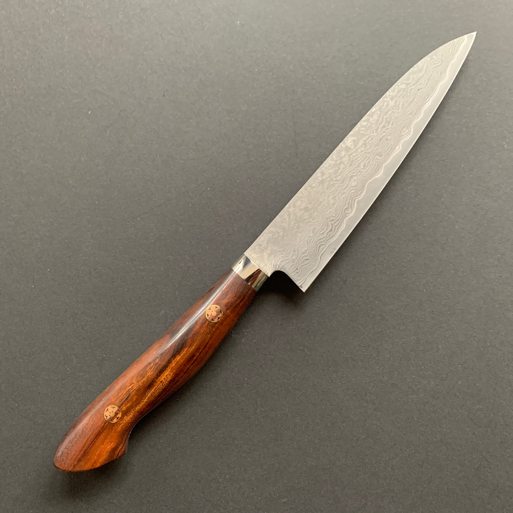 Petty knife, SG2 powder steel, Damascus finish, Western style Desert Ironwood handle - Shigeki Tanaka