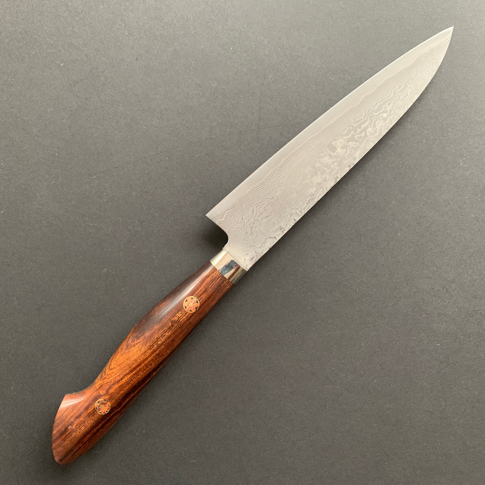 Petty knife, SG2 powder steel, Damascus finish, Western style Desert Ironwood handle - Shigeki Tanaka