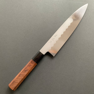 Honyaki Gyuto knife, Shirogami 3 Carbon steel, mirror polish finish, Walnut handle - Ikeda