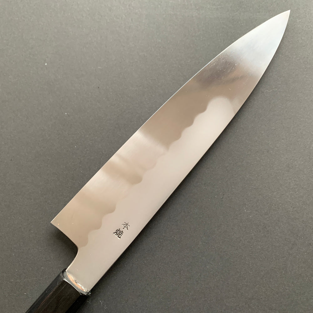 Honyaki Gyuto knife, Shirogami 3 Carbon steel, mirror polish finish, Walnut handle - Ikeda