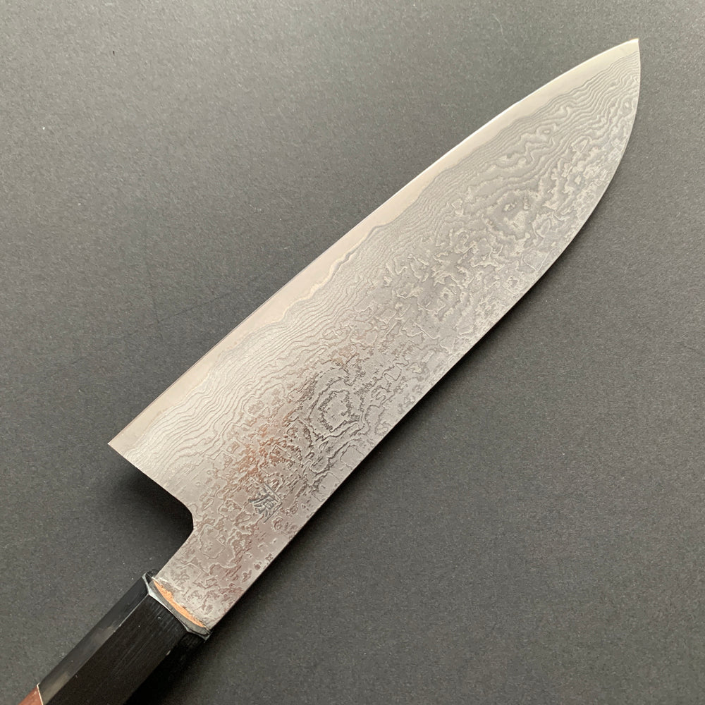 Santoku knife, SG2 powder steel, Damascus finish, Burnt Chestnut handle - Shigeki Tanaka