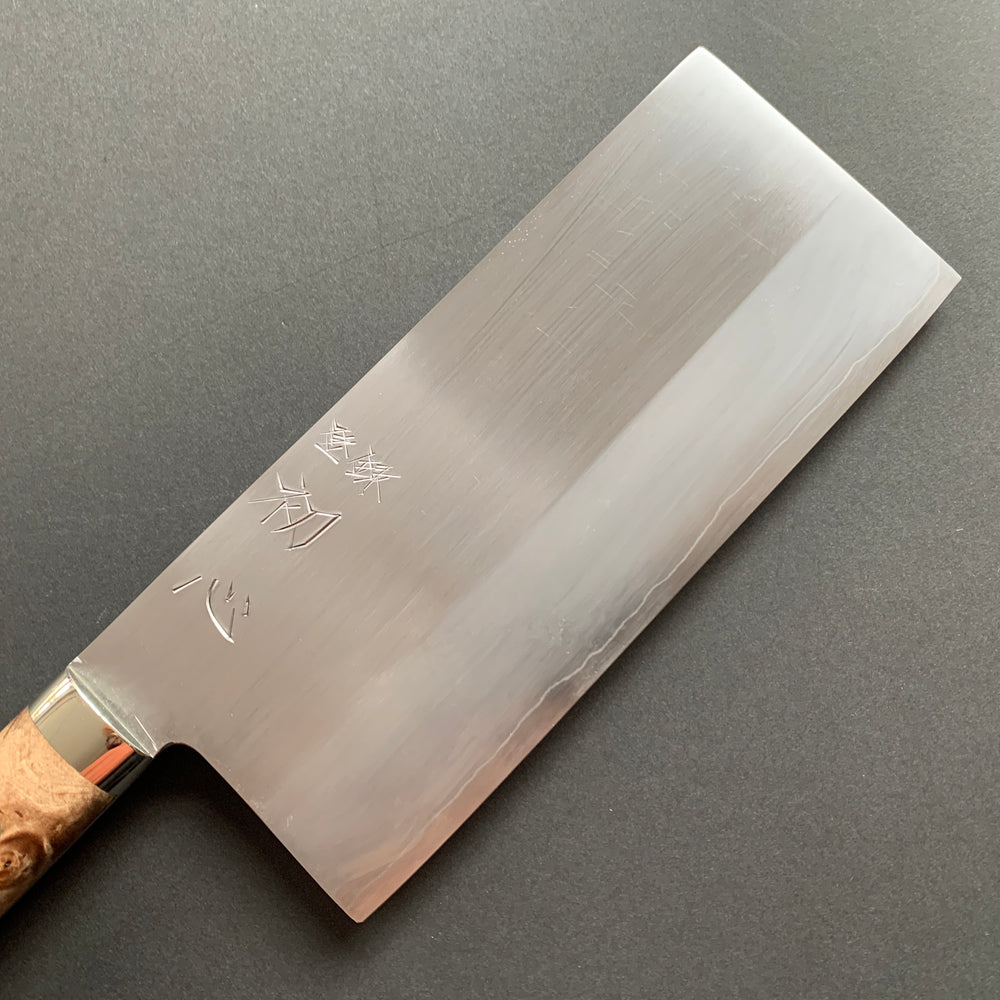 Chinese Cleaver, Ginsan stainless steel with stainless steel cladding, polished finish, Turquoise handle - Nakagawa Hamono