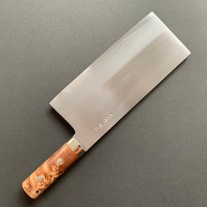 Chinese Cleaver, Ginsan stainless steel with stainless steel cladding, polished finish, Turquoise handle - Nakagawa Hamono