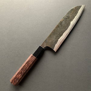 Santoku knife, Aogami 2 with iron cladding, Kurouchi finish, Kurokuma range - Hatsukokoro