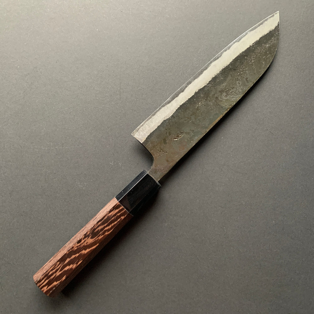 Santoku knife, Aogami 2 with iron cladding, Kurouchi finish, Kurokuma range - Hatsukokoro