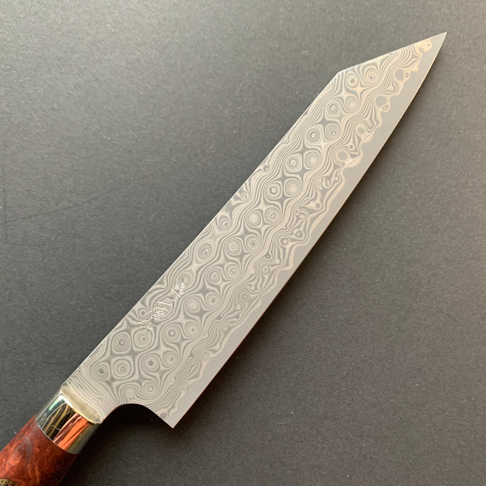 Kiritsuke Petty knife, SG2 powder steel, Damascus finish, Western style Karin handle - Nigara