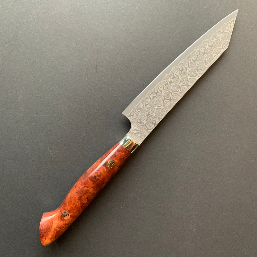 Kiritsuke Petty knife, SG2 powder steel, Damascus finish, Western style Karin handle - Nigara