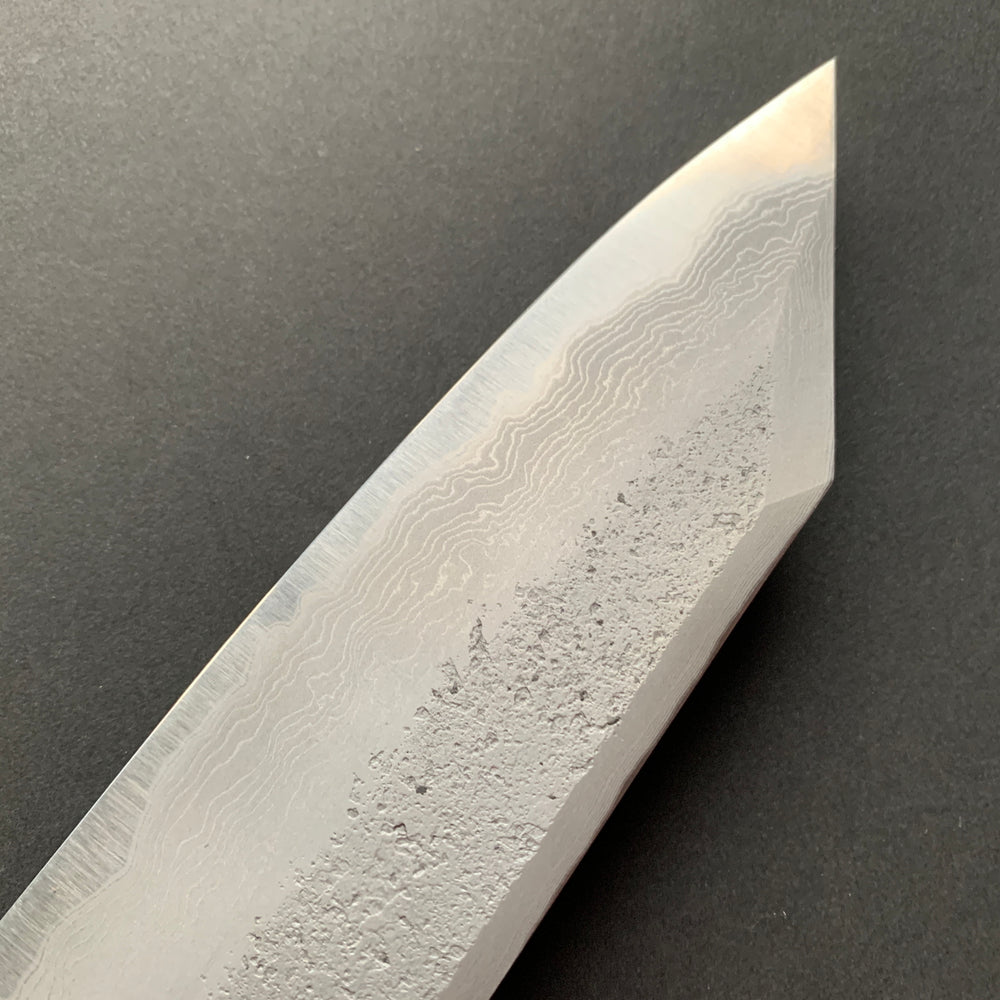 Kiritsuke Gyuto knife, Aogami 2 carbon steel with iron cladding, Nashiji Damascus finish, Ryusui range - Hatsukokoro