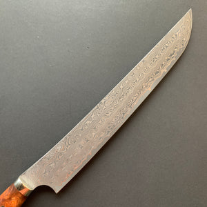 Sakimaru Sujihiki knife, SG2 powder steel, Damascus finish, Western style Karin handle - Nigara