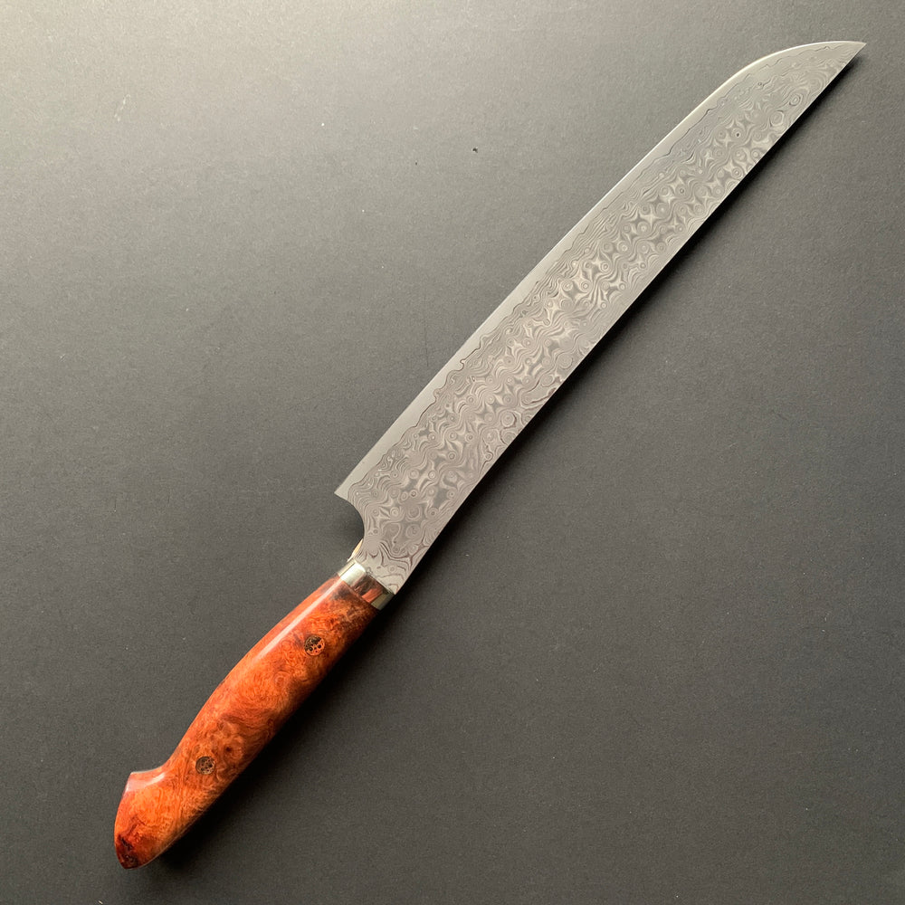 Sakimaru Sujihiki knife, SG2 powder steel, Damascus finish, Western style Karin handle - Nigara