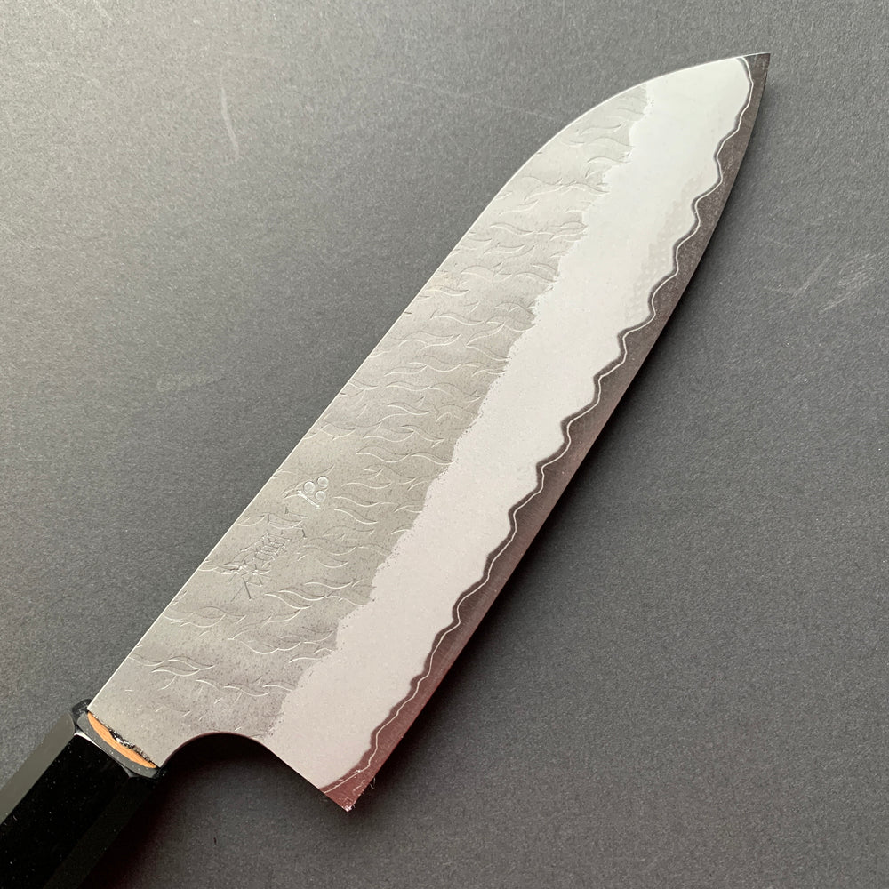 Santoku knife, Aogami Super with stainless steel cladding,tsuchime finish - Nigara