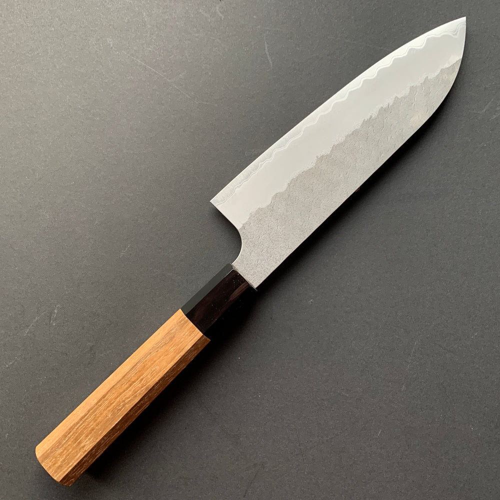 Santoku knife, Aogami Super with stainless steel cladding,tsuchime finish - Nigara