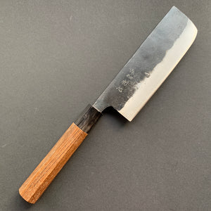 Small Nakiri knife, Aogami 2 with iron cladding, Kurouchi finish, Kurogane range - Hatsukokoro