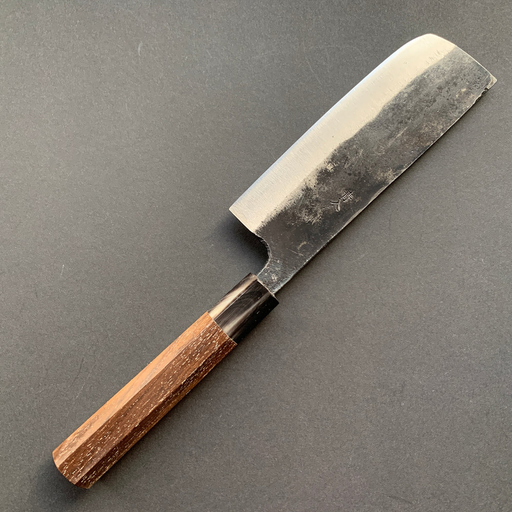 Small Nakiri knife, Aogami 2 with iron cladding, Kurouchi finish, Kurogane range - Hatsukokoro