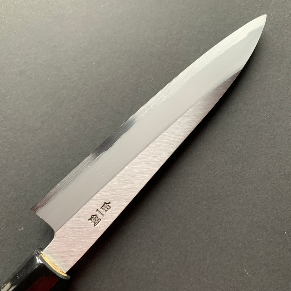 Petty Knife, Shirogami 1 Carbon Steel with Stainless Steel cladding, Polished finish - Sakai Kikumori x Nakagawa Hamono