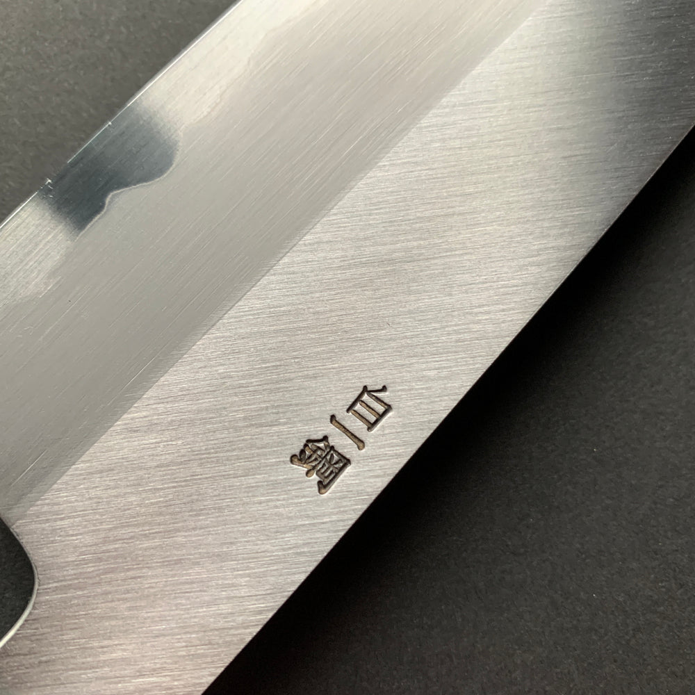 Santoku Knife, Shirogami 1 Carbon Steel with Stainless Steel cladding, Polished finish - Sakai Kikumori x Nakagawa Hamono