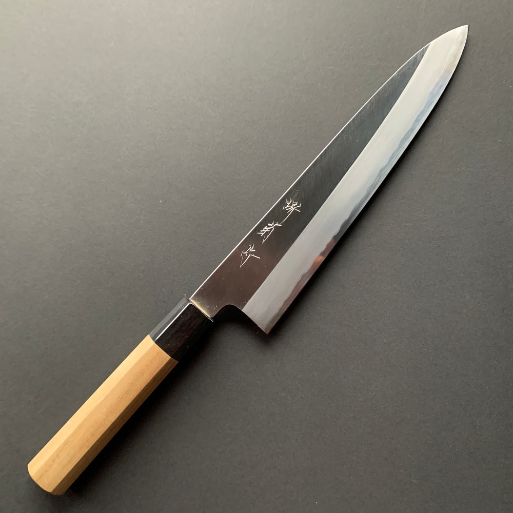 Gyuto Knife, Shirogami 1 Carbon Steel with Stainless Steel cladding, Polished finish - Sakai Kikumori x Nakagawa Hamono