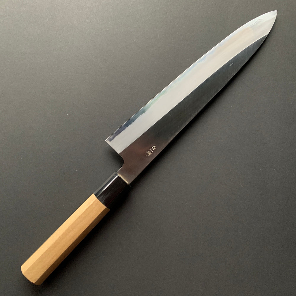 Gyuto Knife, Shirogami 1 Carbon Steel with Stainless Steel cladding, Polished finish - Sakai Kikumori x Nakagawa Hamono