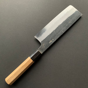 Nakiri Knife, Shirogami 2 with iron cladding, Kurouchi finish, Kikuzuki Kuro range - Sakai Kikumori