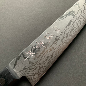 Petty knife, VG10, damascus finish, black handle - Shigeki Tanaka