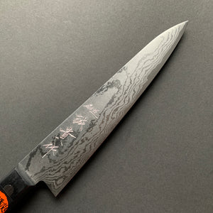 Petty knife, VG10, damascus finish, black handle - Shigeki Tanaka