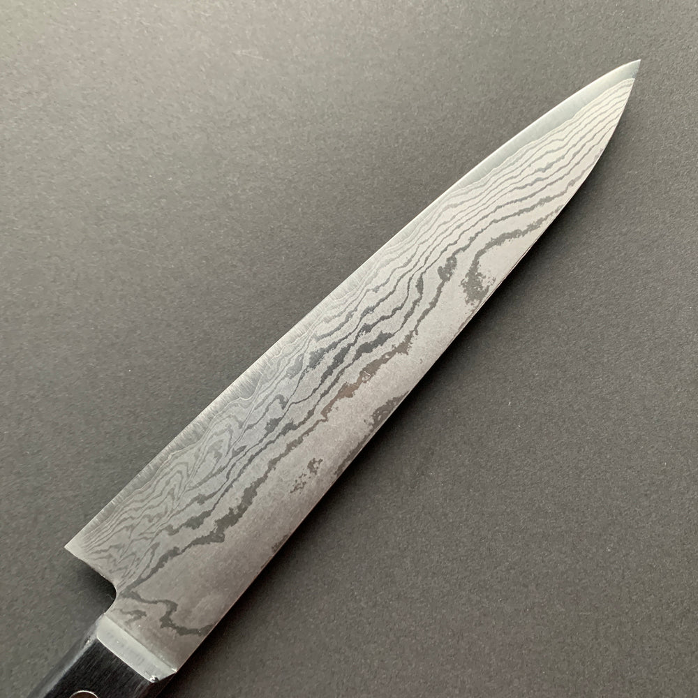 Petty knife, VG10, damascus finish, black handle - Shigeki Tanaka