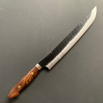 Sakimaru Sujihiki knife, SG2 powder steel, Kurouchi Tsuchime finish, Western style Desert Ironwood handle - Nigara