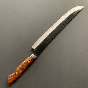 Sakimaru Sujihiki knife, SG2 powder steel, Kurouchi Tsuchime finish, Western style Desert Ironwood handle - Nigara