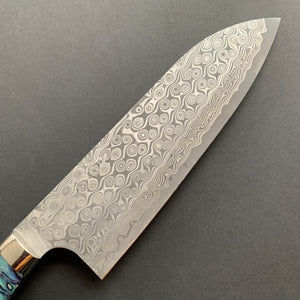 Santoku knife, SG2 powder steel, Damascus finish, Western style Abalone handle - Nigara