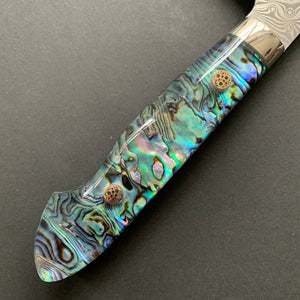 Santoku knife, SG2 powder steel, Damascus finish, Western style Abalone handle - Nigara