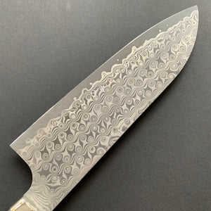 Santoku knife, SG2 powder steel, Damascus finish, Western style Abalone handle - Nigara