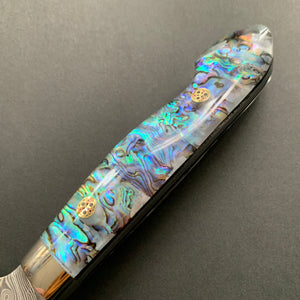 Santoku knife, SG2 powder steel, Damascus finish, Western style Abalone handle - Nigara