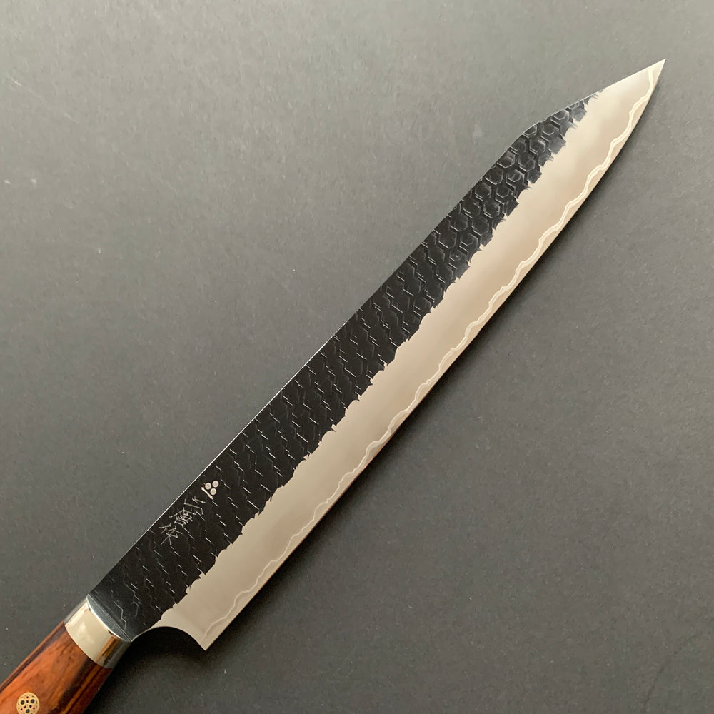 Kiritsuke Sujihiki knife, SG2 powder steel, Kurouchi and Tsuchime finish, Western style Ironwood handle - Nigara