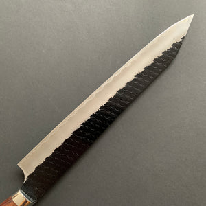 Kiritsuke Sujihiki knife, SG2 powder steel, Kurouchi and Tsuchime finish, Western style Ironwood handle - Nigara