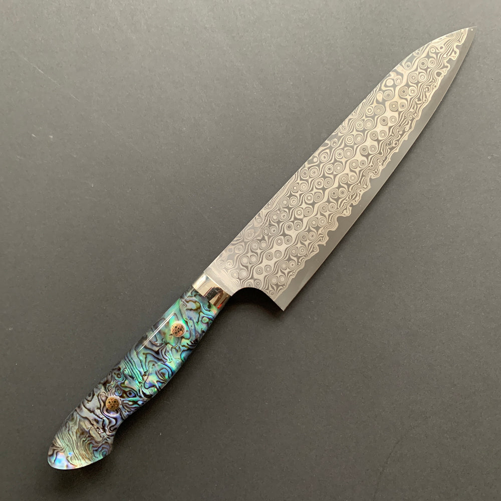 Gyuto knife, SG2 powder steel, Damascus finish, Western style Abalone handle - Nigara