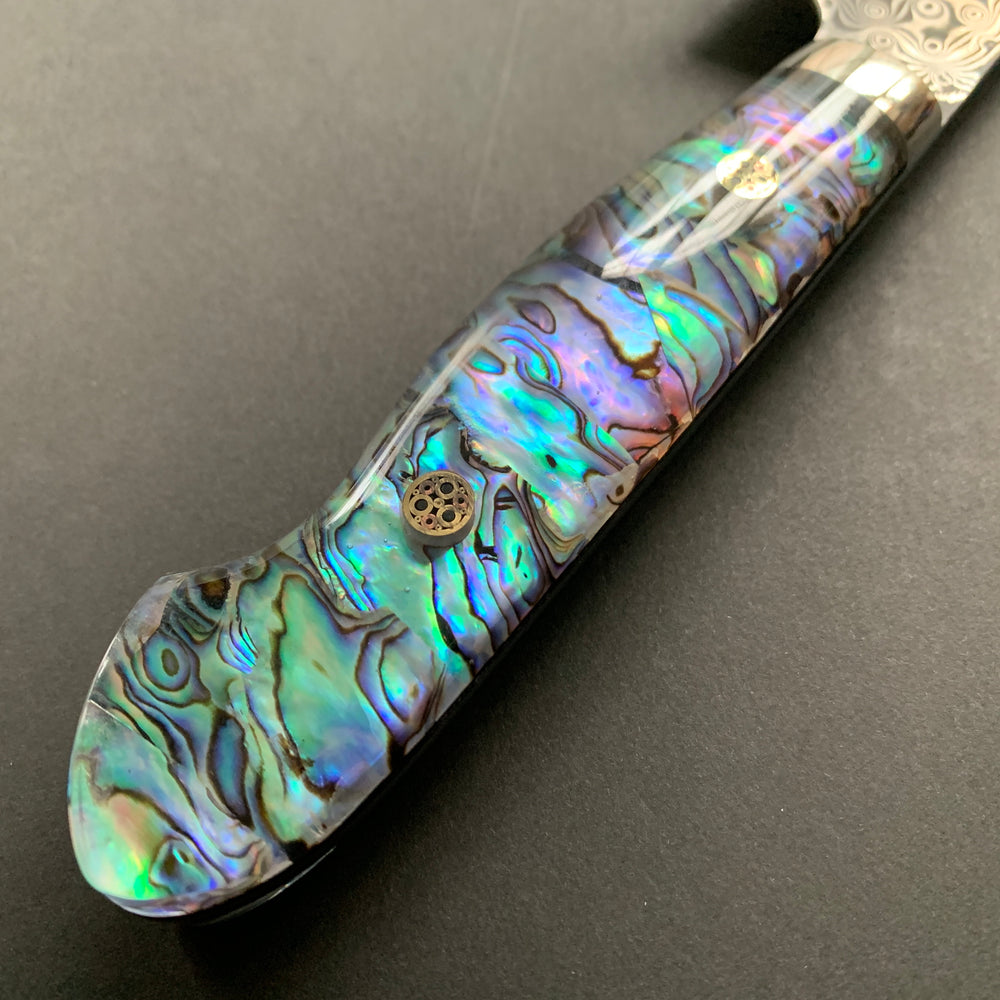 Gyuto knife, SG2 powder steel, Damascus finish, Western style Abalone handle - Nigara