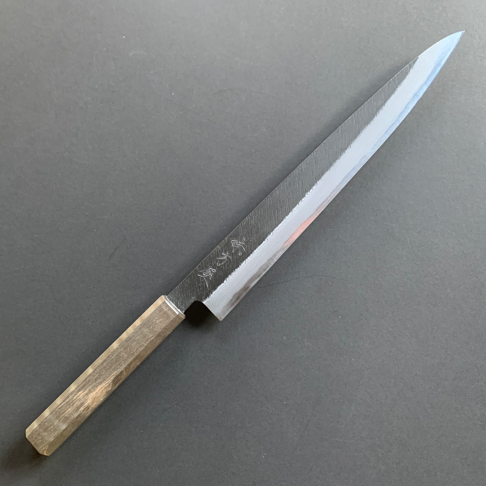 Sujihiki knife, Shirogami 2 with iron cladding, Damascus Tsuchime finish - Mutsumi Hinoura