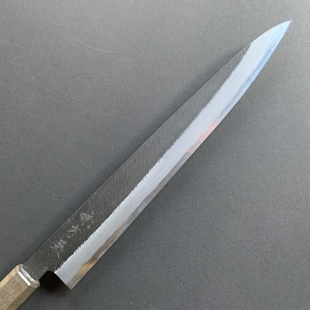 Sujihiki knife, Shirogami 2 with iron cladding, Damascus Tsuchime finish - Mutsumi Hinoura