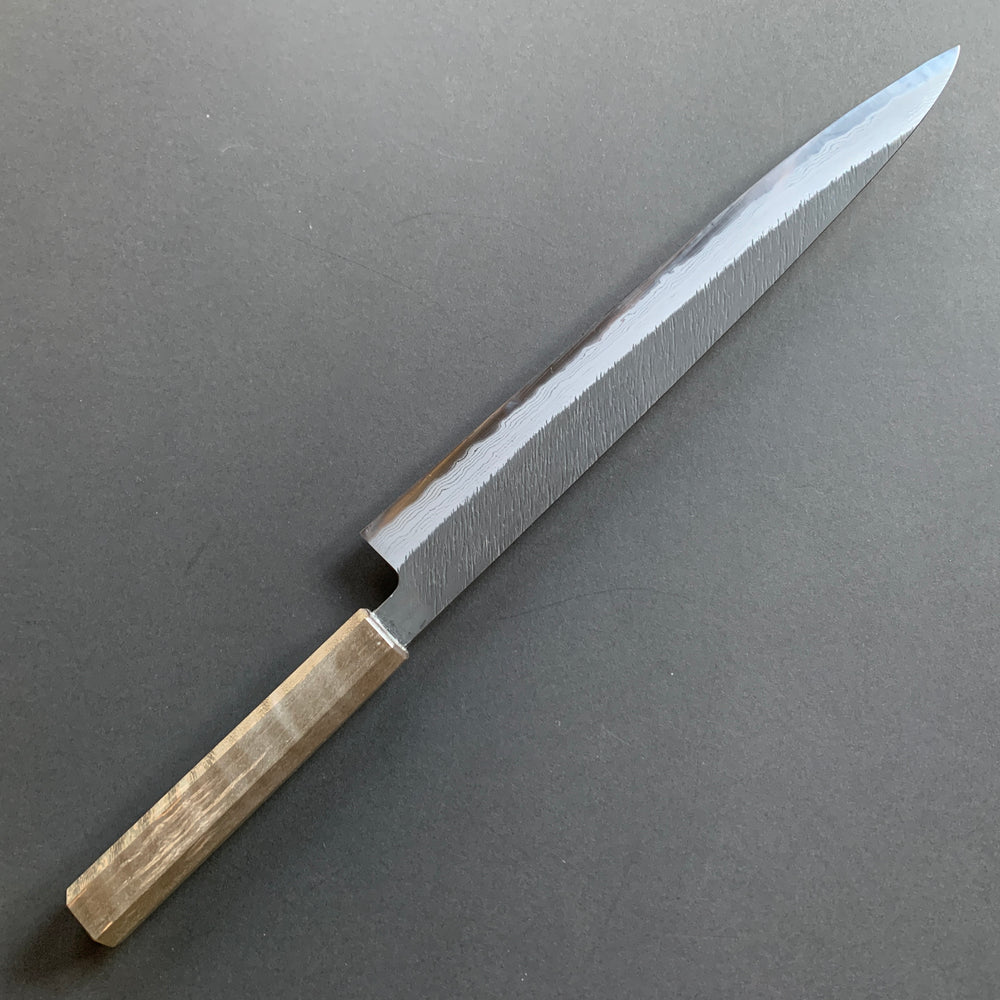 Sujihiki knife, Shirogami 2 with iron cladding, Damascus Tsuchime finish - Mutsumi Hinoura