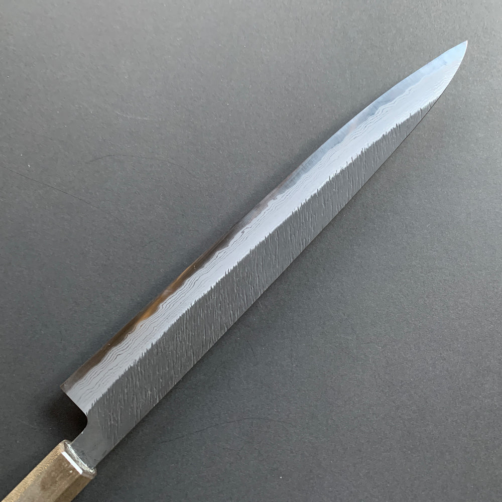 Sujihiki knife, Shirogami 2 with iron cladding, Damascus Tsuchime finish - Mutsumi Hinoura