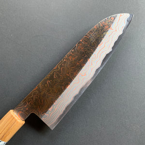 Santoku knife, Aogami 2, Stainless Steel clad, Coloured damascus finish - Mutsumi Hinoura