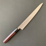 Sujihiki knife, Aogami Super with stainless steel cladding, migaki finish - Akifusa