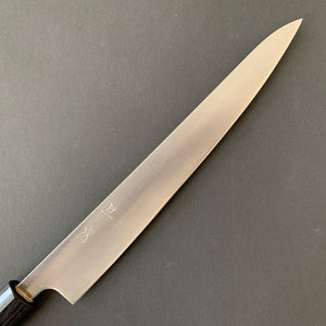 Sujihiki knife, Aogami Super with stainless steel cladding, migaki finish - Akifusa