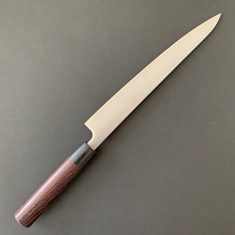 Sujihiki knife, Aogami Super with stainless steel cladding, migaki finish - Akifusa