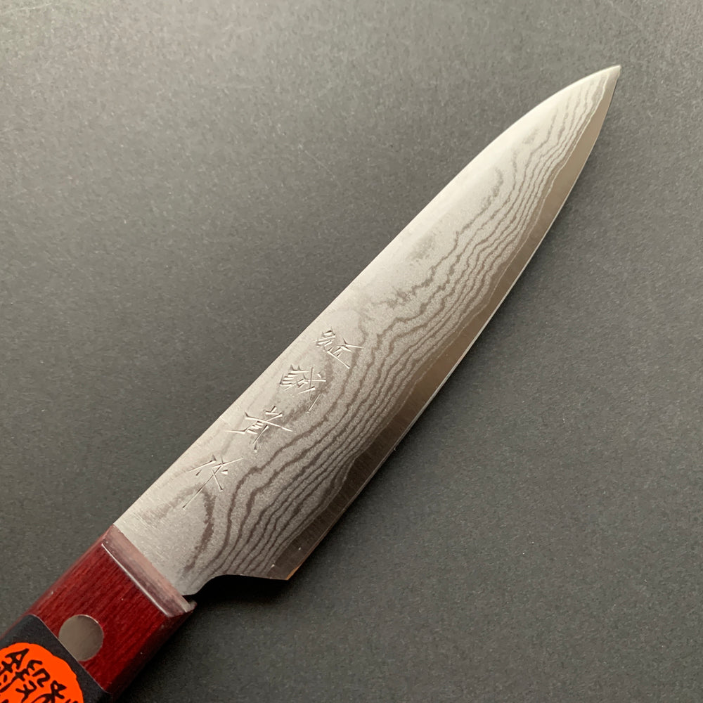 Petty knife, VG10, damascus finish, red handle - Shigeki Tanaka