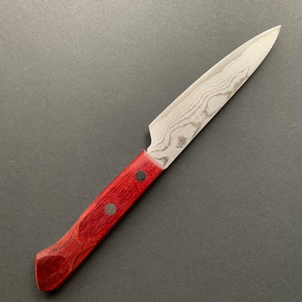 Petty knife, VG10, damascus finish, red handle - Shigeki Tanaka