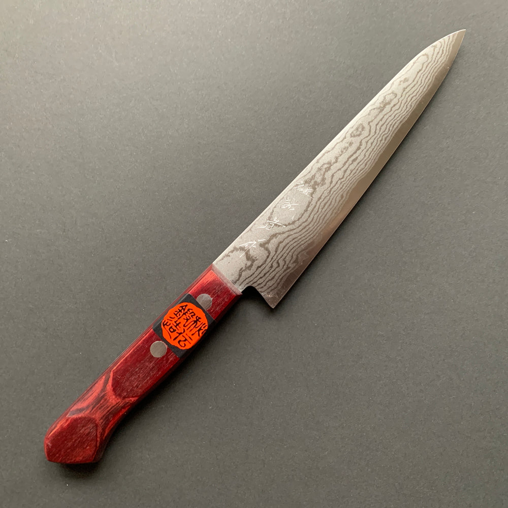 Petty knife, VG10, damascus finish, red handle - Shigeki Tanaka